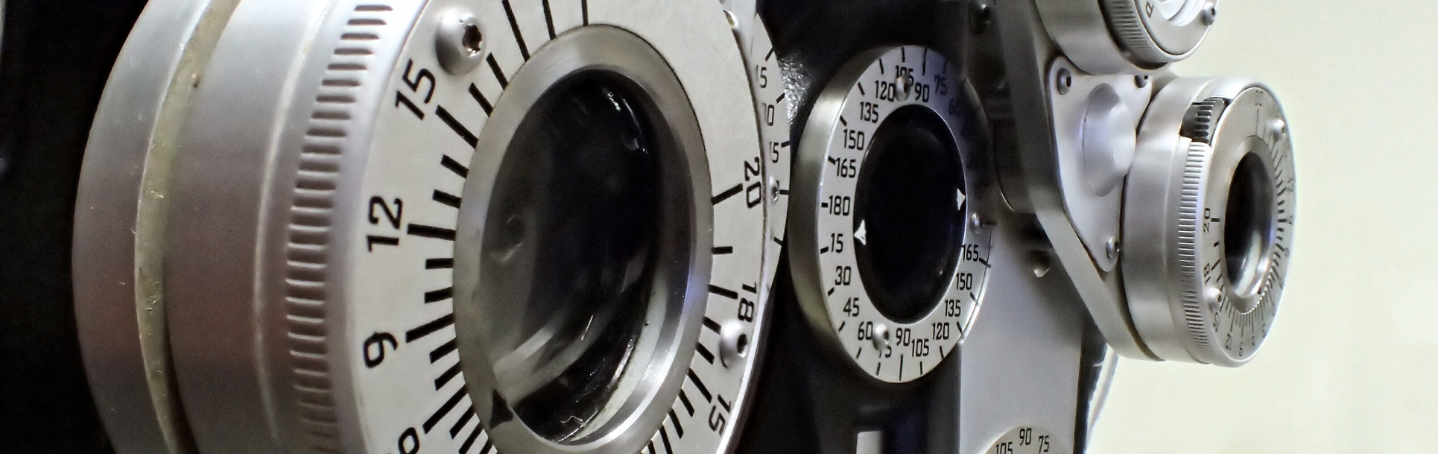 Eye doctor equipment to suggest need for possible prescription testing of eyes.