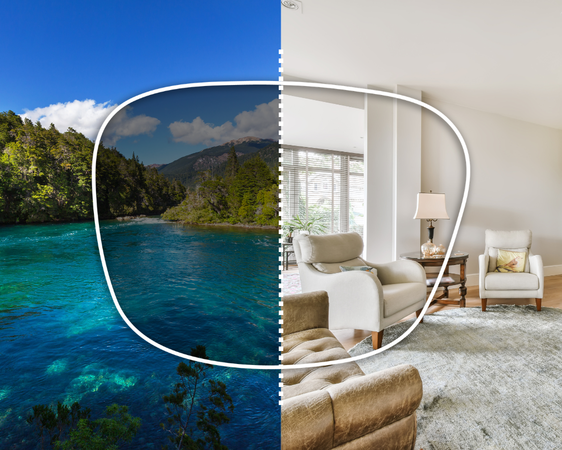 Light-adaptive Transitions lens shown clear indoors and tinted in sunlight